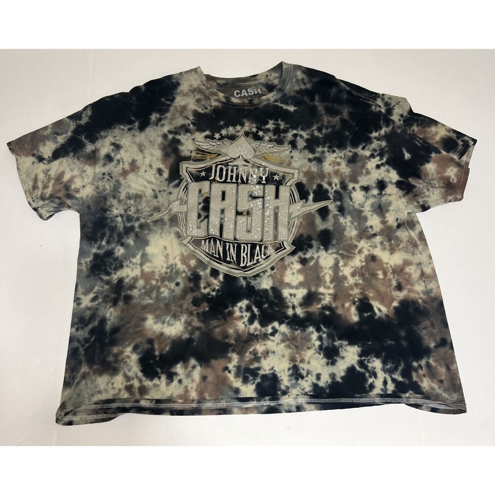Johnny Cash T Shirt Men 2X Brown Tie Dye Graphic Man In Black Short Sleeve Top